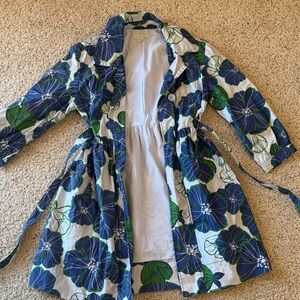 Garnet Hill Blue and Green Floral Trench Coat